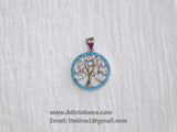 Turquoise Tree of Life Charm, CZ Silver Tree # 86, Blue Turquoise Charms