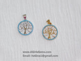 Turquoise Tree of Life Charm, CZ Silver Tree # 86, Blue Turquoise Charms