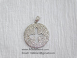 CZ Micro Pave Cross Pendant, Round Disc Religious Charms, Gold