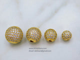 Micro Pave Beads, Gold CZ Round Beads, Cubic Zirconia Diamond Pave 6.8.10.12.14 mm