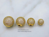 Micro Pave Beads, Gold CZ Round Beads, Cubic Zirconia Diamond Pave 6.8.10.12.14 mm