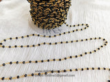 Black Rosary Chain, 4 mm Beaded Rosary Chain CH #343, Rondelle Silver Wire Wrapped