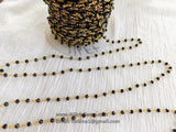 22 k Gold Black Rosary Chain, 4 mm Beaded Rosary Chain CH# 343, Gold Wire Wrapped Rondelle Beads