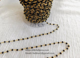 22 k Gold Black Rosary Chain, 4 mm Beaded Rosary Chain CH# 343, Gold Wire Wrapped Rondelle Beads
