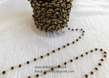 Black Rosary Chain, Gold Beaded Rosary Chain CH #343, 4 mm Rondelle Wire Wrapped