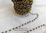 Black Rosary Chain, Gold Beaded Rosary Chain CH #343, 4 mm Rondelle Wire Wrapped