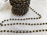 Black Crystal Rosary Chain, 6 mm Glass Beaded Rosary CH #344, Gold Plated Wire Wrapped Chains