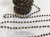 Black Crystal Rosary Chain, 6 mm Glass Beaded Rosary CH #344, Gold Plated Wire Wrapped Chains