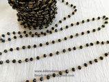 Black Crystal Rosary Chain, 6 mm Glass Beaded Rosary CH #344, Gold Plated Wire Wrapped Chains