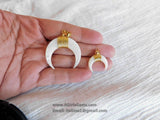 White Double Horn Pendant, White Medium Natural Shell Crescent Moon Charms #941, 40 mm Gold Wire Horn Boho Tribal Pendant