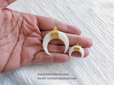 Small Double Horn Pendant, White Mini Natural Shell Crescent Moon Charms, 20 mm Gold Wire Horn Boho Pendant DIY Jewelry B36