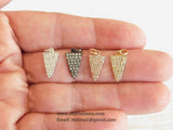 Triangle Charms, 3 pcs CZ Micro Pave Tiny Gold CZ Charm Micro Pave Gold Cubic Zirconia Arrow Dangle 8 x 15 mm