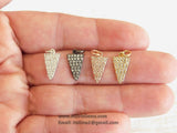 Triangle Charms, CZ Micro Pave Tiny Black Rhodium Plated Triangle Point Cubic Zirconia Arrowhead Dangles 8 x 15 mm CZ Drops