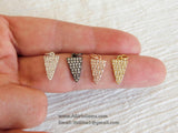 Triangle Charms, 3 pcs CZ Micro Pave Tiny Gold CZ Charm Micro Pave Gold Cubic Zirconia Arrow Dangle 8 x 15 mm