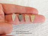 Triangle Charms, CZ Micro Pave Tiny Black Rhodium Plated Triangle Point Cubic Zirconia Arrowhead Dangles 8 x 15 mm CZ Drops