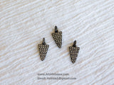 Triangle Charms, CZ Micro Pave Tiny Black Rhodium Plated Triangle Point Cubic Zirconia Arrowhead Dangles 8 x 15 mm CZ Drops