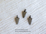 Triangle Charms, CZ Micro Pave Tiny Black Rhodium Plated Triangle Point Cubic Zirconia Arrowhead Dangles 8 x 15 mm CZ Drops