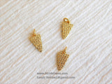 Triangle Charms, 3 pcs CZ Micro Pave Tiny Gold CZ Charm Micro Pave Gold Cubic Zirconia Arrow Dangle 8 x 15 mm