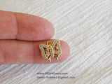 Micro Pave CZ Butterfly Charm, Cubic Zirconia Gold Plated Sideways Link #265