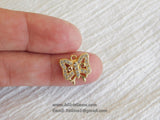 Micro Pave CZ Butterfly Charm, Cubic Zirconia Gold Plated Sideways Link #265