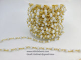 White Chalcedony Rosary Chain, 6 mm Gold Wire Wrapped Chains CH #313, By The Foot