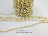 White Chalcedony Rosary Chain, 6 mm Gold Wire Wrapped Chains CH #313, By The Foot