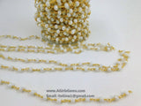 White Chalcedony Rosary Chain, 6 mm Gold Wire Wrapped Chains CH #313, By The Foot