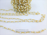 White Chalcedony Rosary Chain, 6 mm Gold Wire Wrapped Chains CH #313, By The Foot