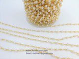 White Chalcedony Rosary Chain, 4 mm Gold Wire Wrapped Chains CH #311, Beaded Rosary