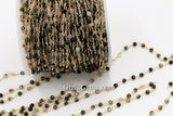 Gold Faceted Natural White Agate Chain, Black and White Rosary CH #367, Chain 4 mm Beaded Chains for Boho Style DIY Necklace Bracelet