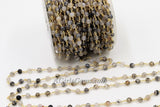 Gold Faceted Natural White Agate Chain, Black and White Rosary CH #367, Chain 4 mm Beaded Chains for Boho Style DIY Necklace Bracelet