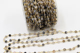 Gold Faceted Natural White Agate Rosary Chain, Black and White Rosary CH #367, Chain 4 mm Beaded Chains for Boho Style DIY Necklace Bracelet