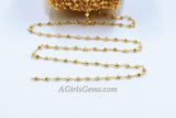 Gold Pyrite Chain, Religious Chain for Fashion Jewelry CH# 505, 4 mm Faceted Natural Pyrite Rosary Beads Gold Rosary Chain