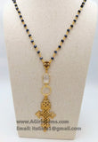 Brass Gold Coptic Cross Necklace, Long Black Rosary Beaded Chain Fashion Necklace, Ethiopian Cross Necklace