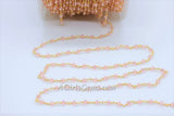 Pink Crystal Chain, 6 mm Unfinished Bead Chains CH #333, Gold Wire Wrapped Chain