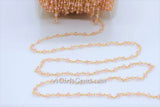 Pink Crystal Chain, 6 mm Unfinished Bead Chains CH #333, Gold Wire Wrapped Chain