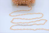Pink Crystal Chain, 6 mm Unfinished Bead Chains CH #333, Gold Wire Wrapped Chain