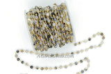 Faceted Natural White Agate Chain, 6 mm Black White Rosary CH #368, Beaded Gold Wire Wrapped Chains