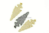 Micro Pave CZ Arrow Pendant, Silver Plated Diamond Pave #43, Cubic Zirconia 12 x 36 mm Arrowhead Tribal