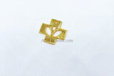 Brushed Gold Charm, Brass Cross Charm, 20 mm Brushed Gold Cross Charm with Petal Leaf