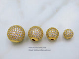 CZ Micro Pave Round Beads, Rose Gold CZ Round Beads, Silver Cubic Zirconia Diamond Pave