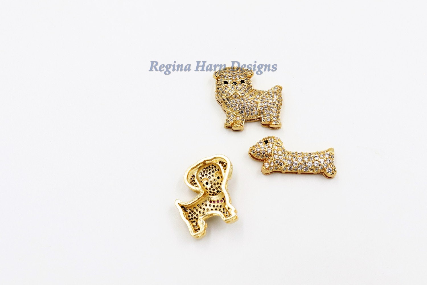 Puppy Charm Pendant Bead, CZ Micro Pave Dachshund Charms, Gold Puppy Charms
