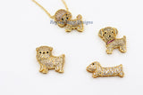 Puppy Charm Pendant Bead, CZ Micro Pave Gold Poodle Charms, Pet Lover Necklace pendant Beads