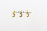 CZ Tiny Crescent Gold Moon Charm, 3 pcs Mini Moon Charms #292, Silver Dainty CZ Rose Moon Charms