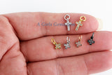 Cross Charms Pendants, CZ Paved Tiny Silver or Gold Cross Charm #139, 5 x 9 mm