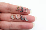 Crescent Moon Charm, CZ Pave Mini Moon Charms #26, Tiny Small Moon