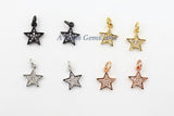 CZ Micro Pave Star Charms, Mini Star Dangles, Cubic Zirconia Earring Parts in *Gold/Black/Silver/Rose Gold* Plated Small Mini Stars