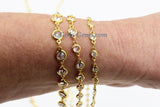 Silver CZ Chain By The Yard, Genuine Diamond Shape CZ Bezel Chain Gold CH# 549, By The Yard or By the Foot