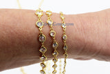 CZ Chain By The Yard, Genuine Diamond Shape CZ Bezel Chain Gold CH# 548, Silver Wholesale Cz Connector Chains