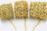 CZ Beaded Chain, 6 mm Genuine CZ Bezel Chain CH #551, Gold Cz Connectors